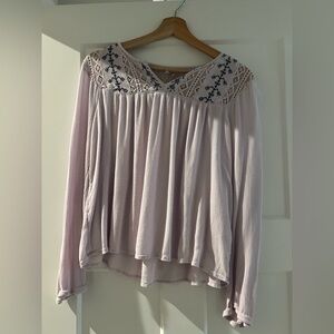 Embroidered Lace Detail Women's Top - Light Purple